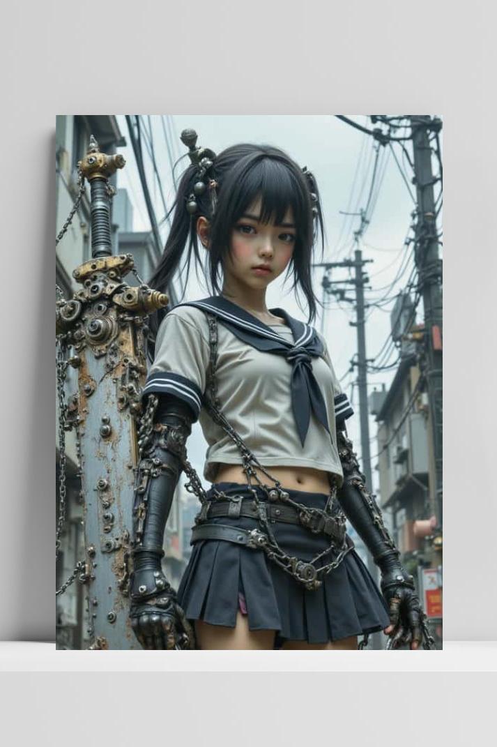 Girl Sword op 3mm aluminium dibond