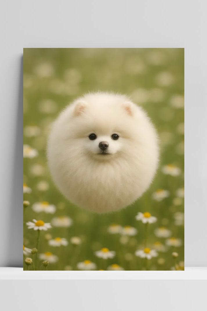 Pomeranian Daisy op 3mm aluminium dibond