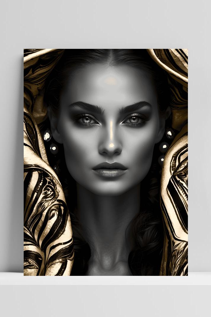 Goud Abstract Vrouw op 3mm aluminium dibond