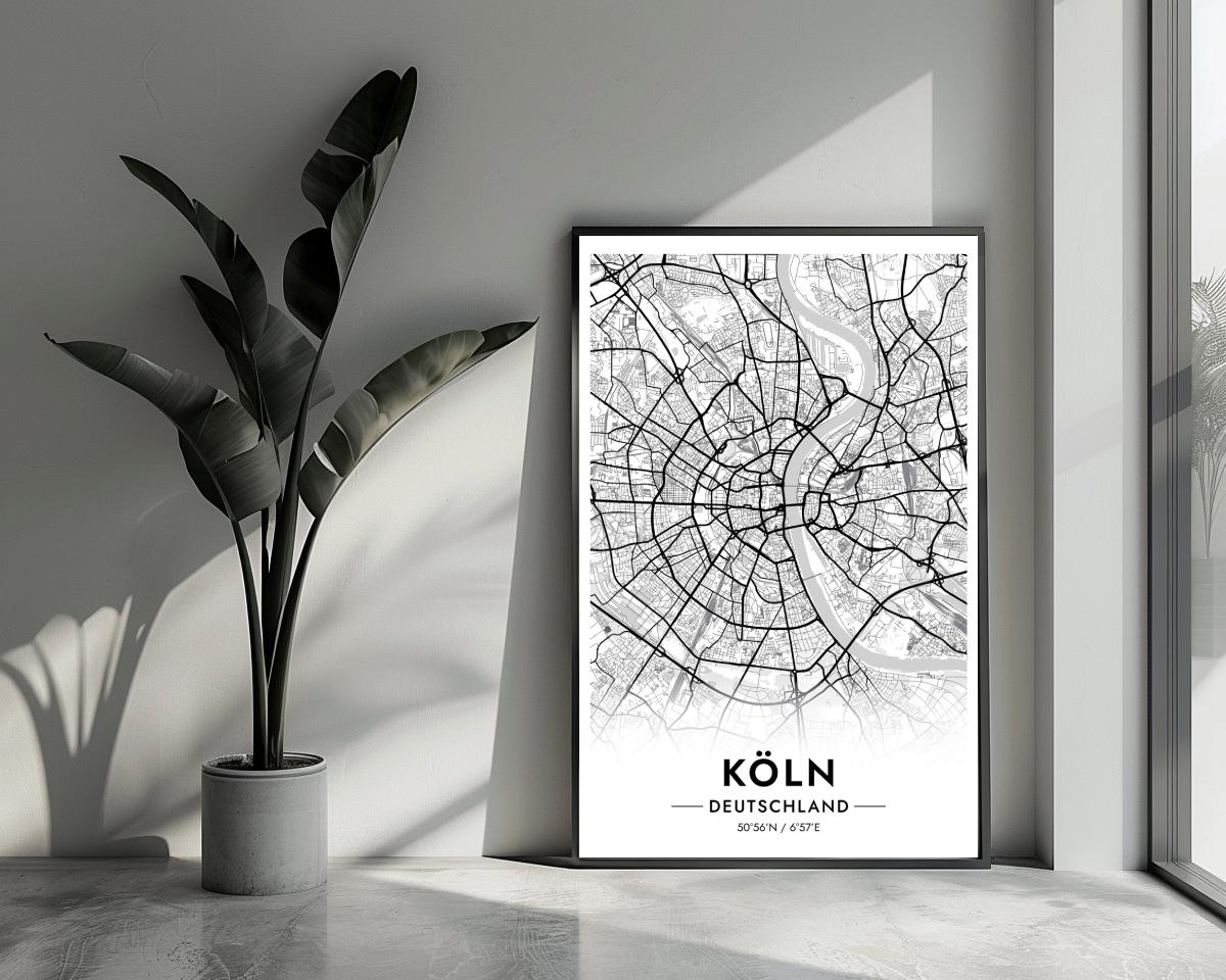 Koln Map Deutschland White poster van 25 Artstreet