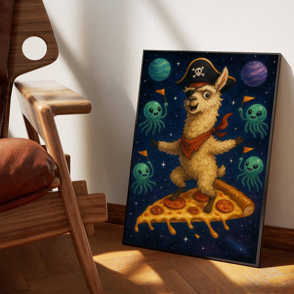 Llama Pizza Space Cartoon poster sfeerbeeld 1