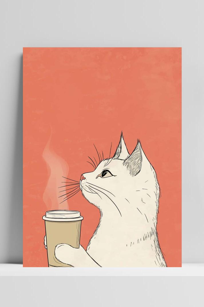 Kat Koffie op 3mm aluminium dibond