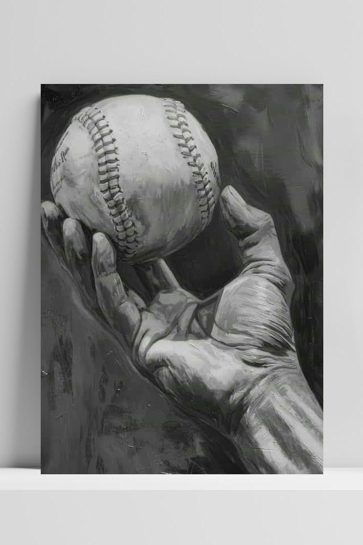 Honkbal Zwart Wit op 3mm aluminium dibond