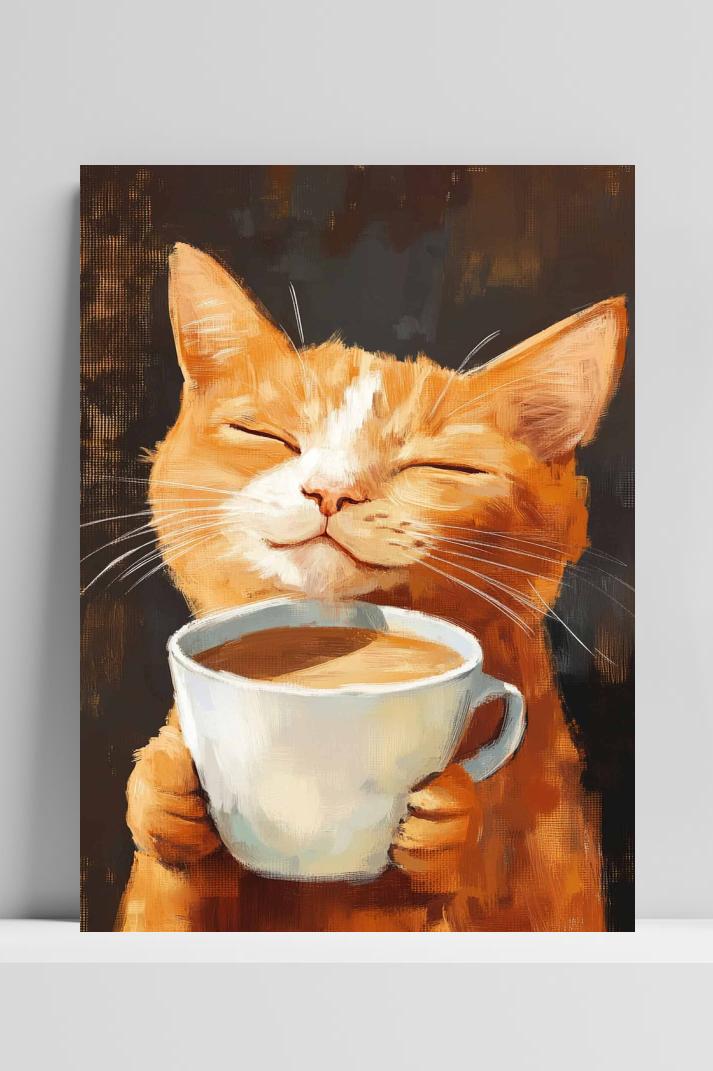Koffie Kat op 3mm aluminium dibond