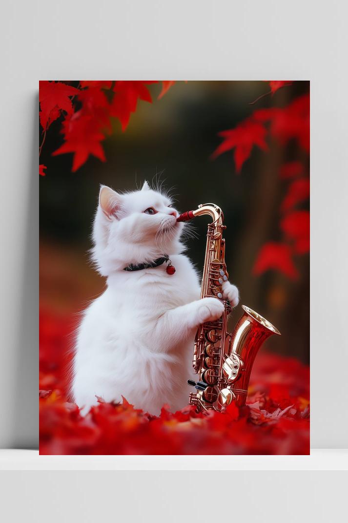 Kat Saxofoon op 3mm aluminium dibond