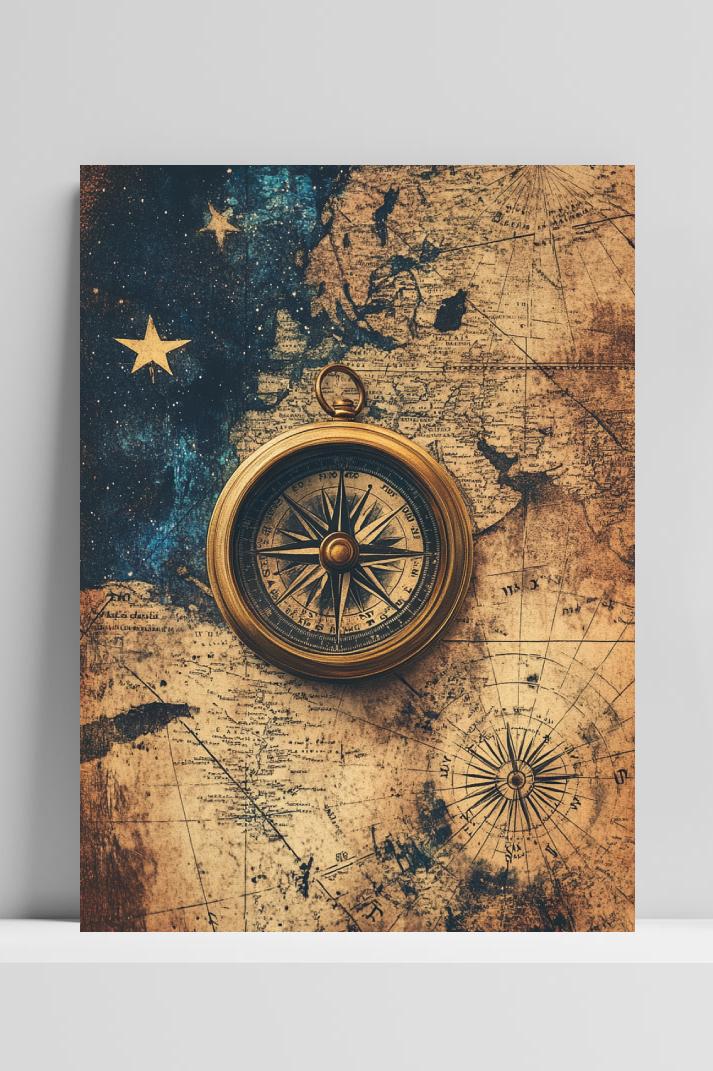 Compass Map Vintage op 3mm aluminium dibond