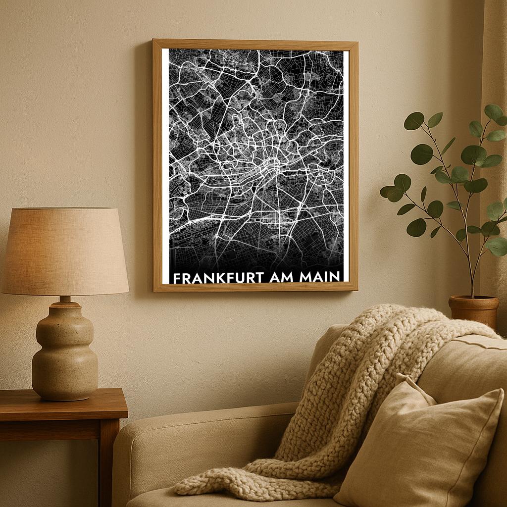 Frankfurt am Main Map Deutschland Black poster sfeerbeeld 2