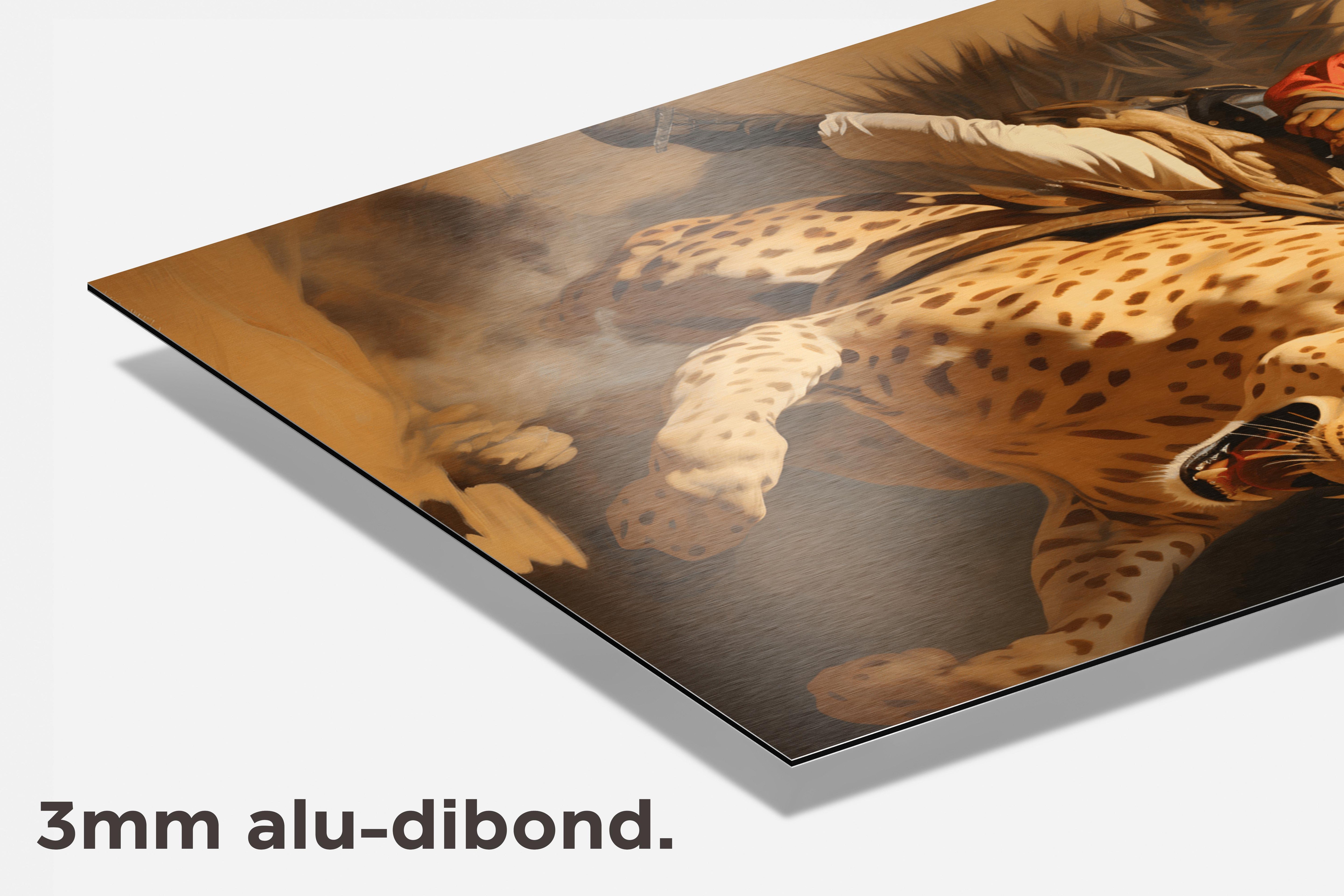 Man op Luipaard dibond detail