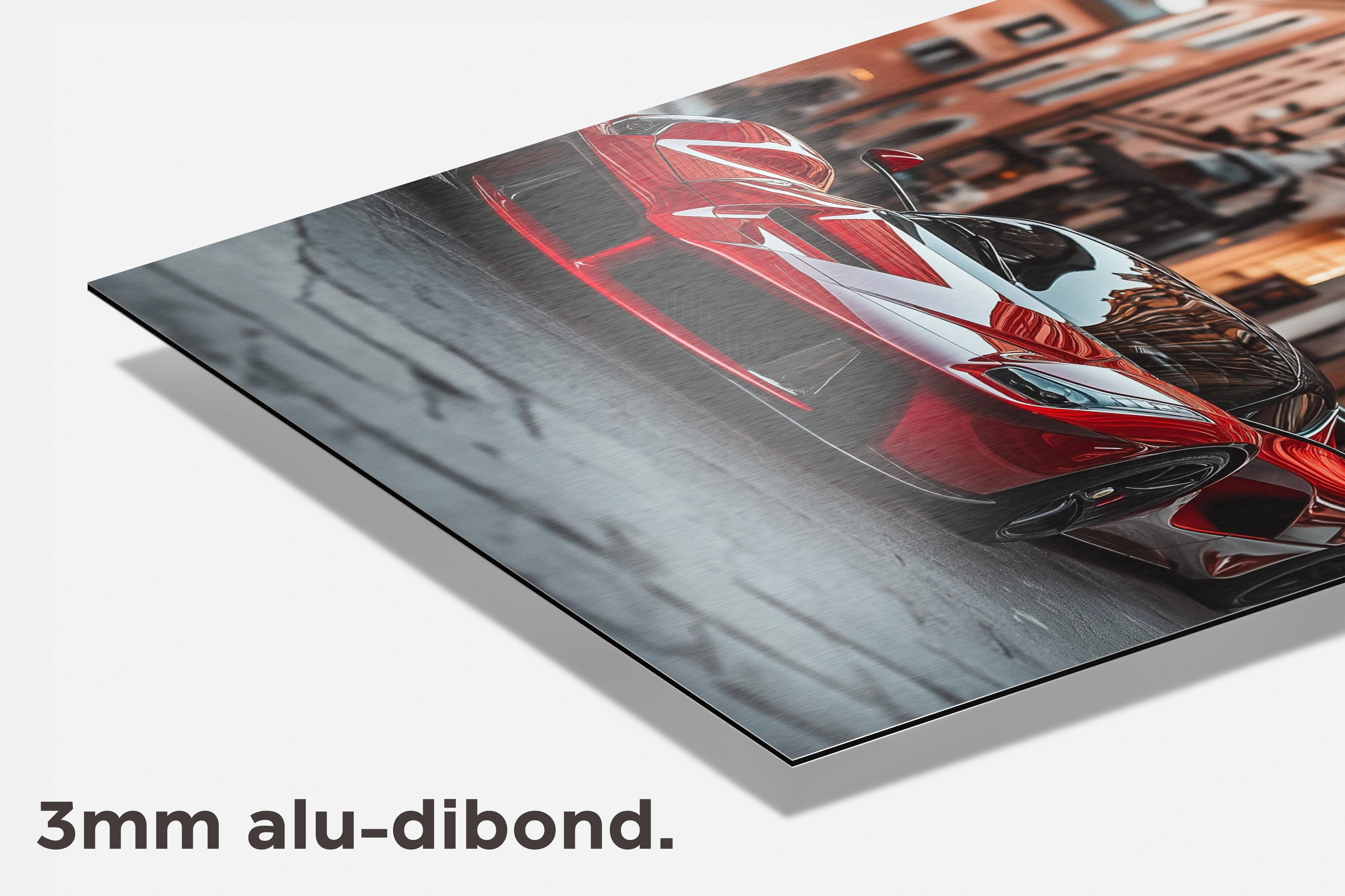 Rode Sportauto dibond detail