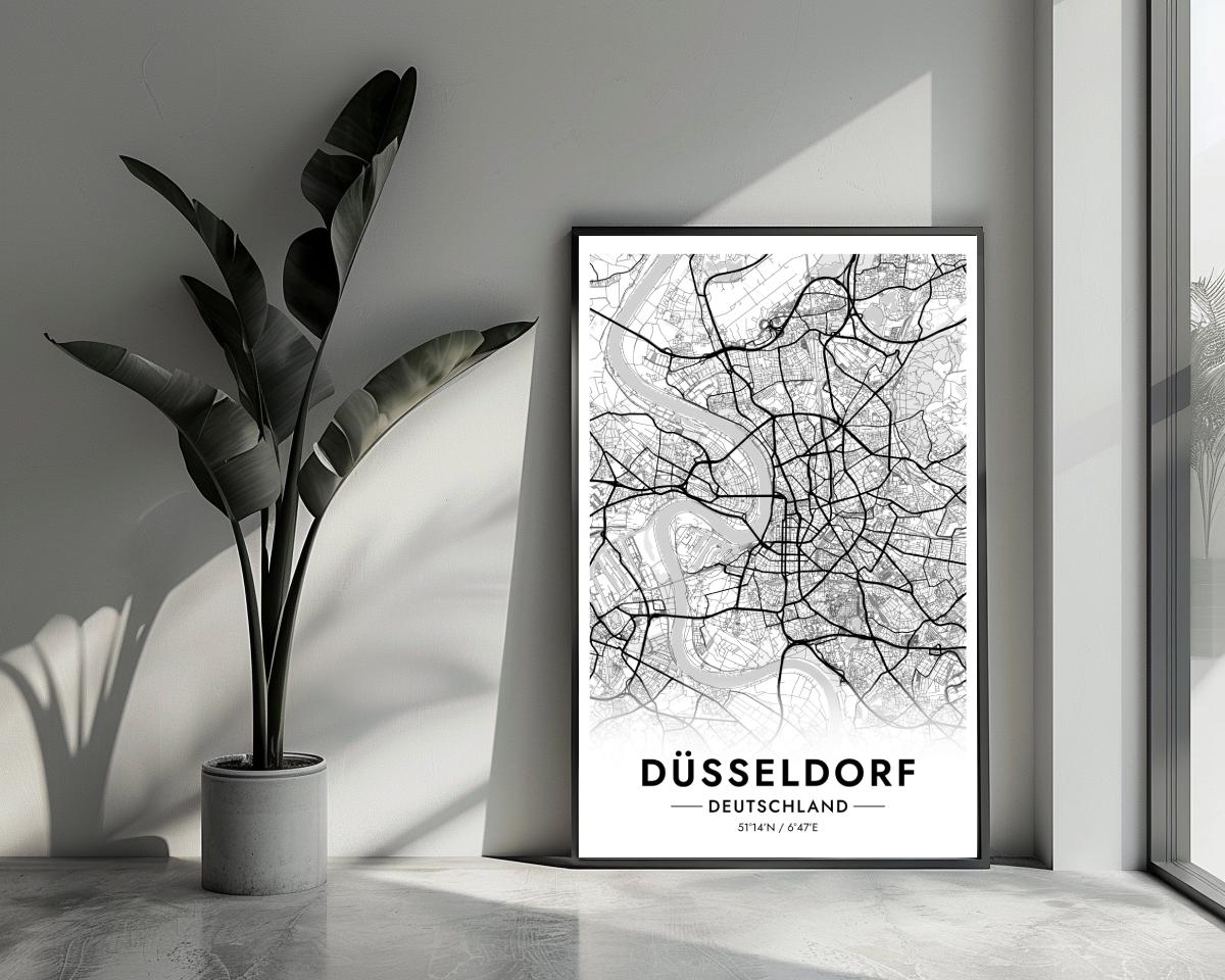 Düsseldorf Map Deutschland White poster van 25 Artstreet