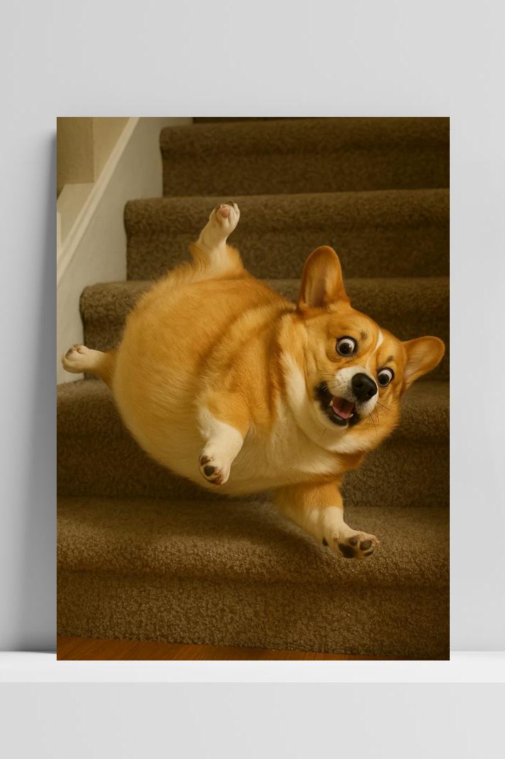 Corgi Stairs op 3mm aluminium dibond