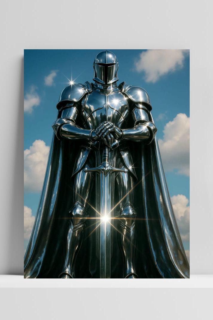 Knight Silver Armor op 3mm aluminium dibond