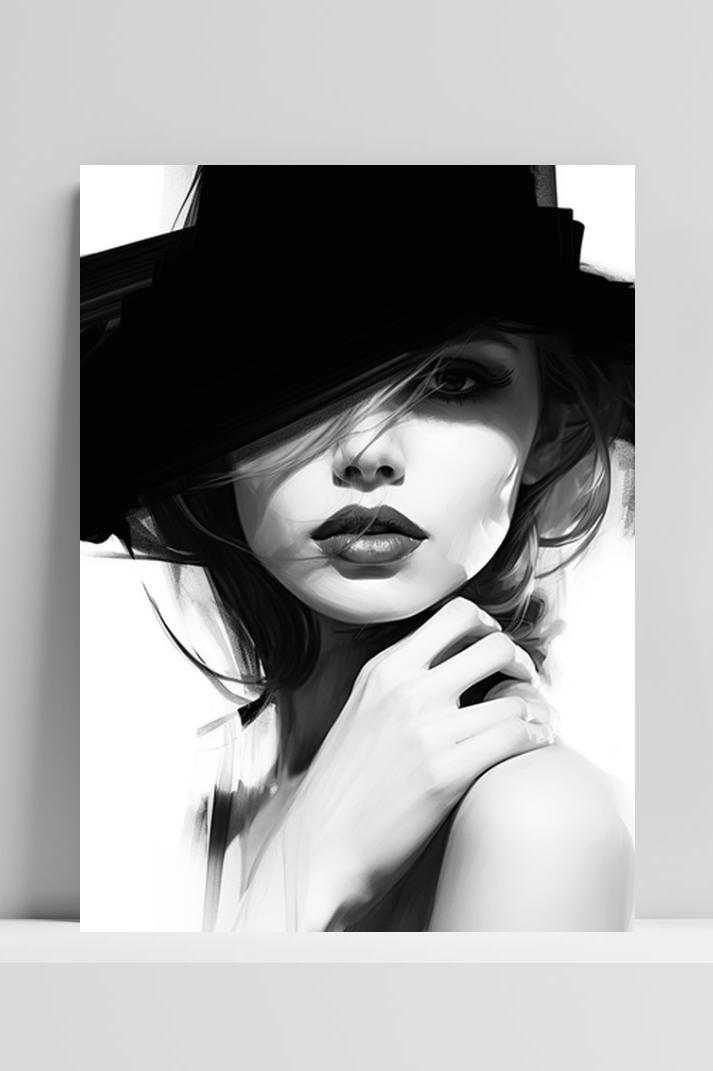 Vrouw met Hoed op 3mm aluminium dibond