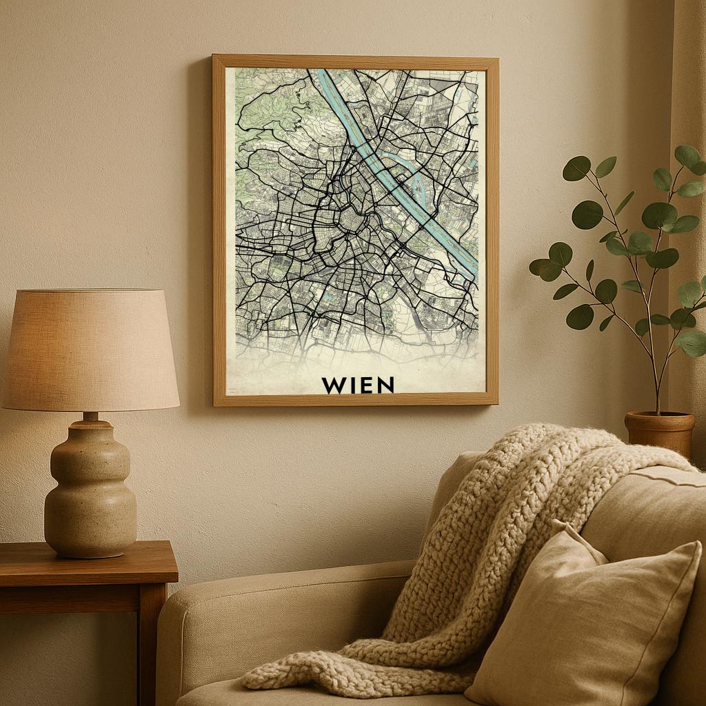 Wien Map Österreich Vintage poster sfeerbeeld 2