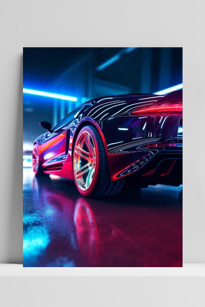 Neon Sportscar op 3mm aluminium dibond