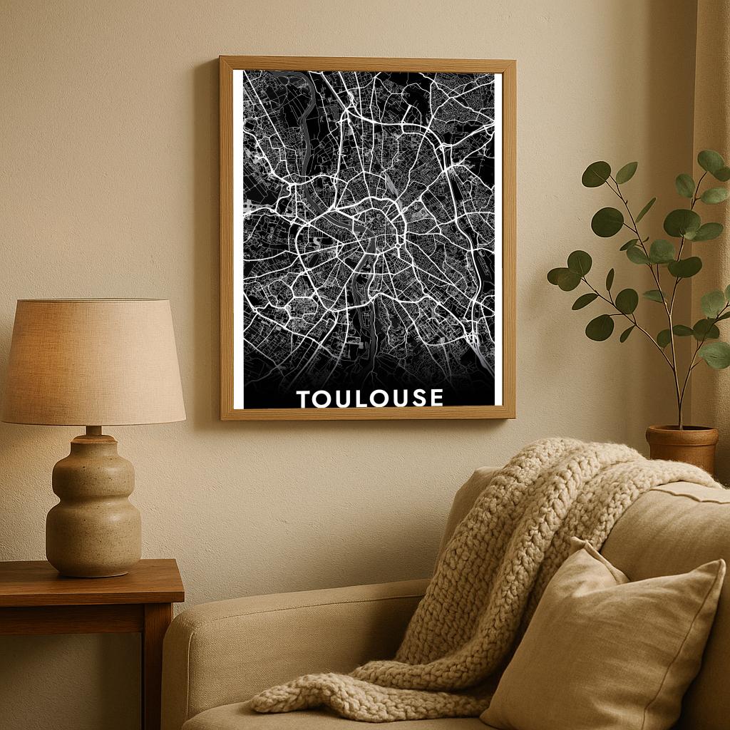 Toulouse Map France Black poster sfeerbeeld 2
