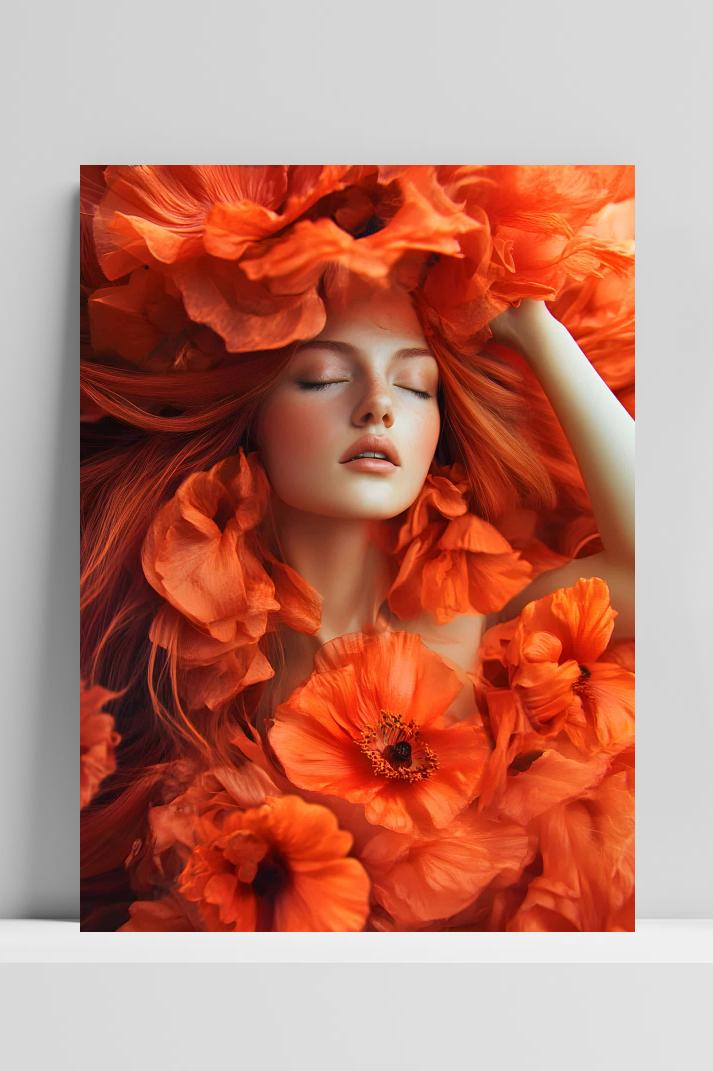 Bloem Meisje Oranje op 3mm aluminium dibond