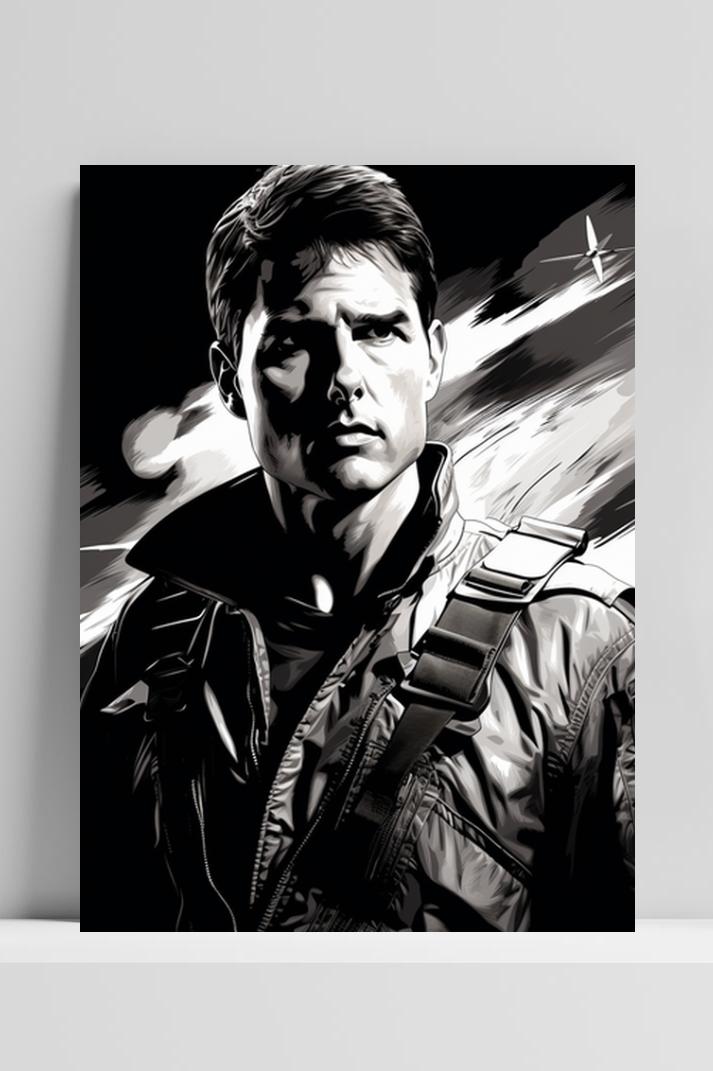 Tom Cruise Zwart Wit op 3mm aluminium dibond