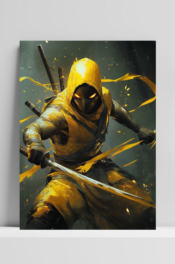 Yellow Ninja Fantasy Sword in an interior