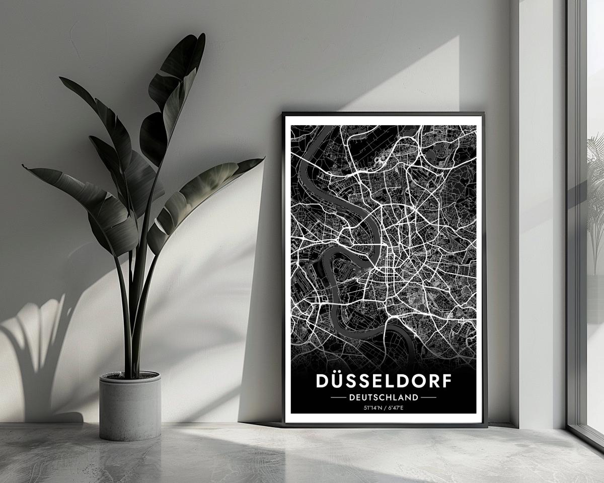 Düsseldorf Map Deutschland Black poster van 25 Artstreet
