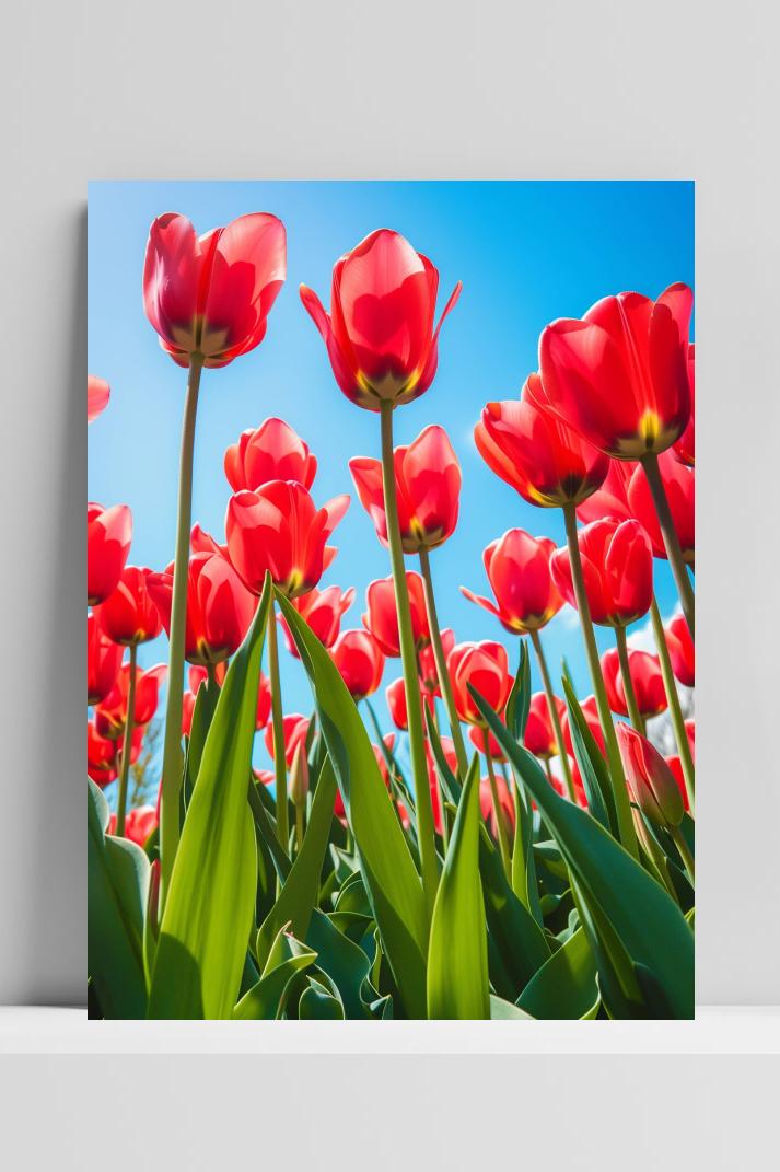 Tulpen Blauwe Lucht op 3mm aluminium dibond