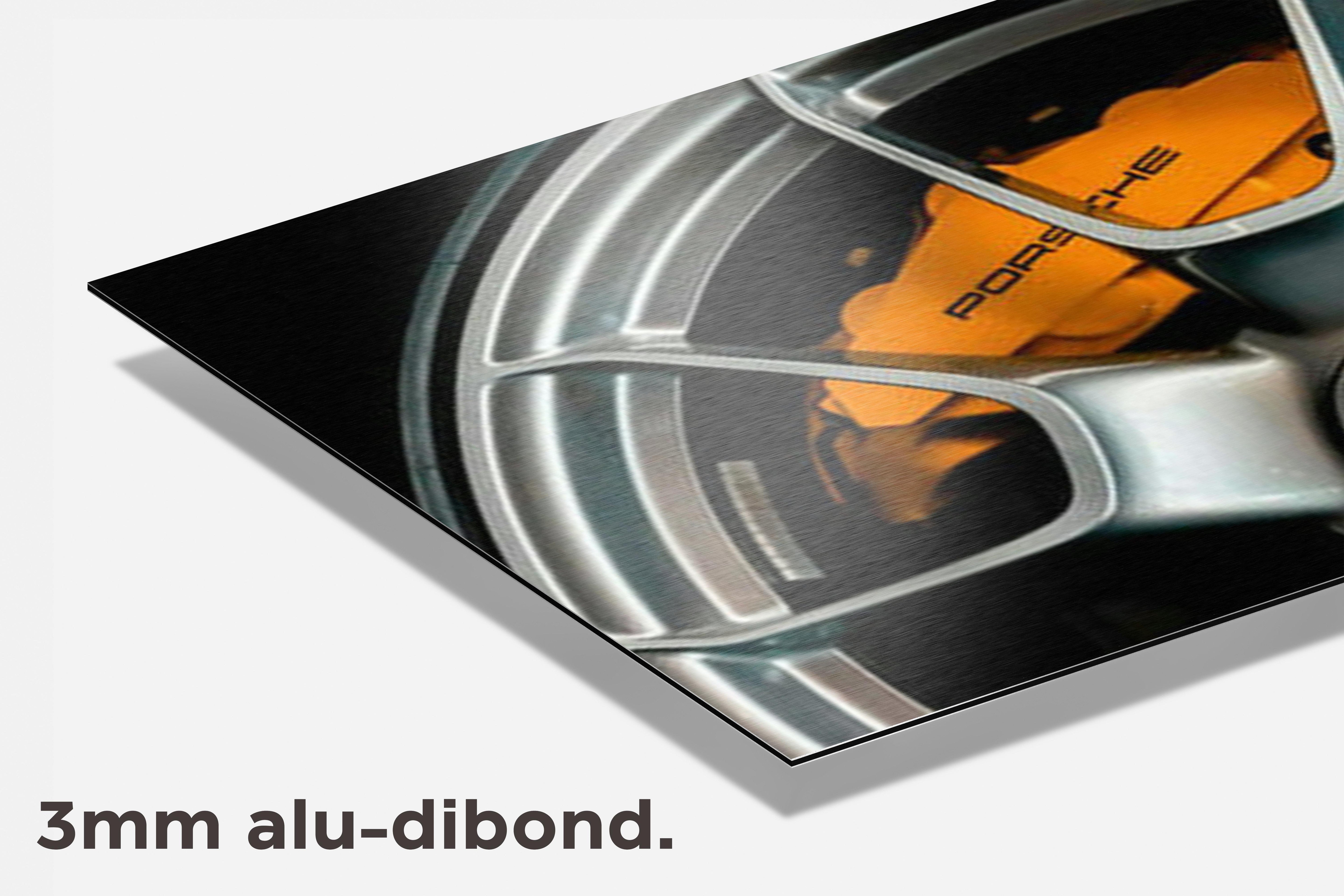Porsche Gele Remschijf dibond detail