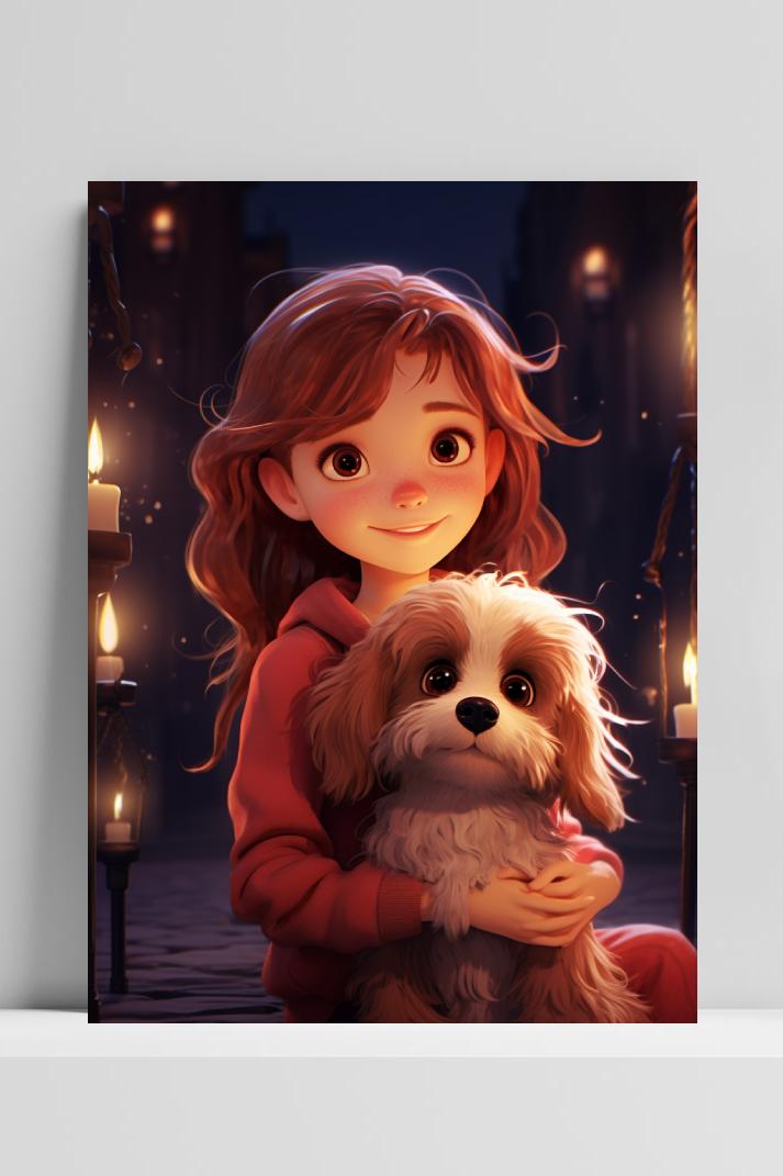 Meisje met Hond op 3mm aluminium dibond