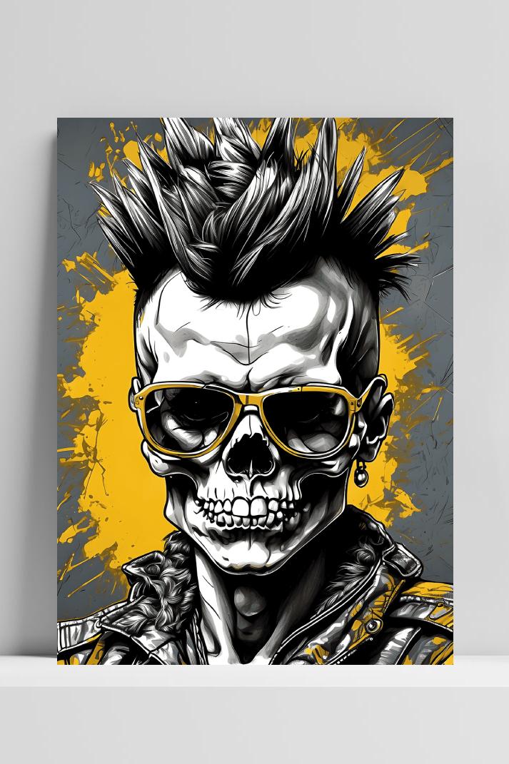 Skelet Punk Geel op 3mm aluminium dibond