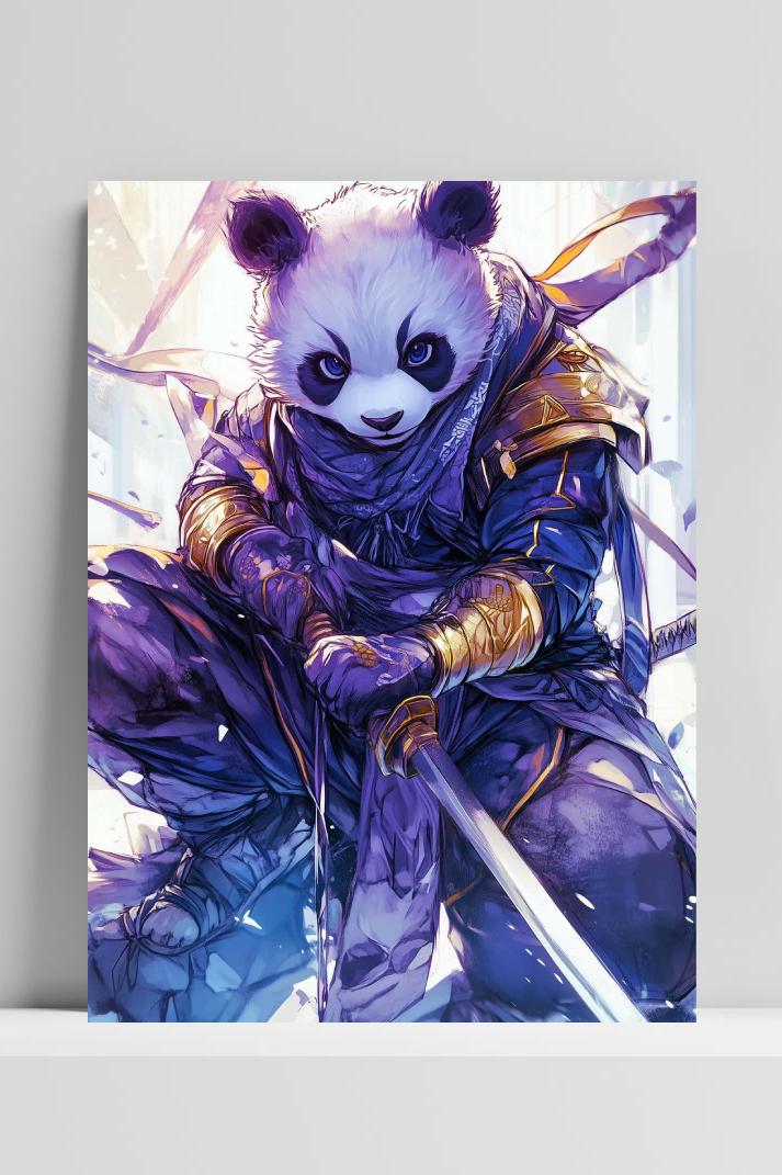 Samurai Panda op 3mm aluminium dibond