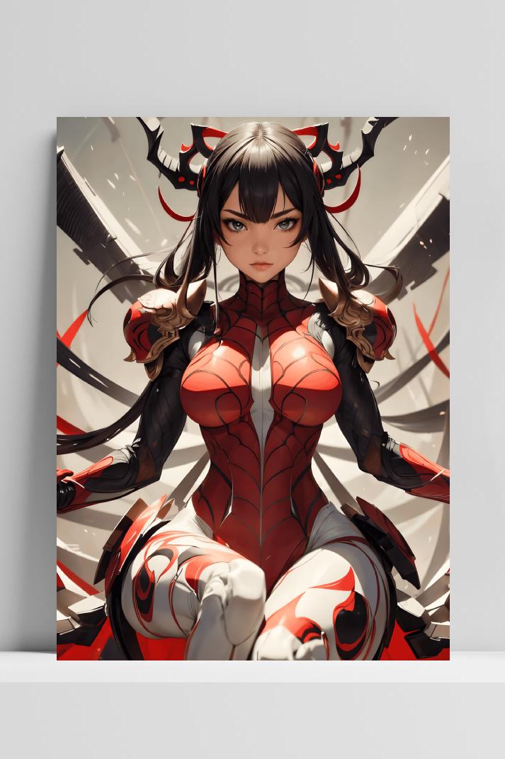 Anime Spinnenmeisje op 3mm aluminium dibond