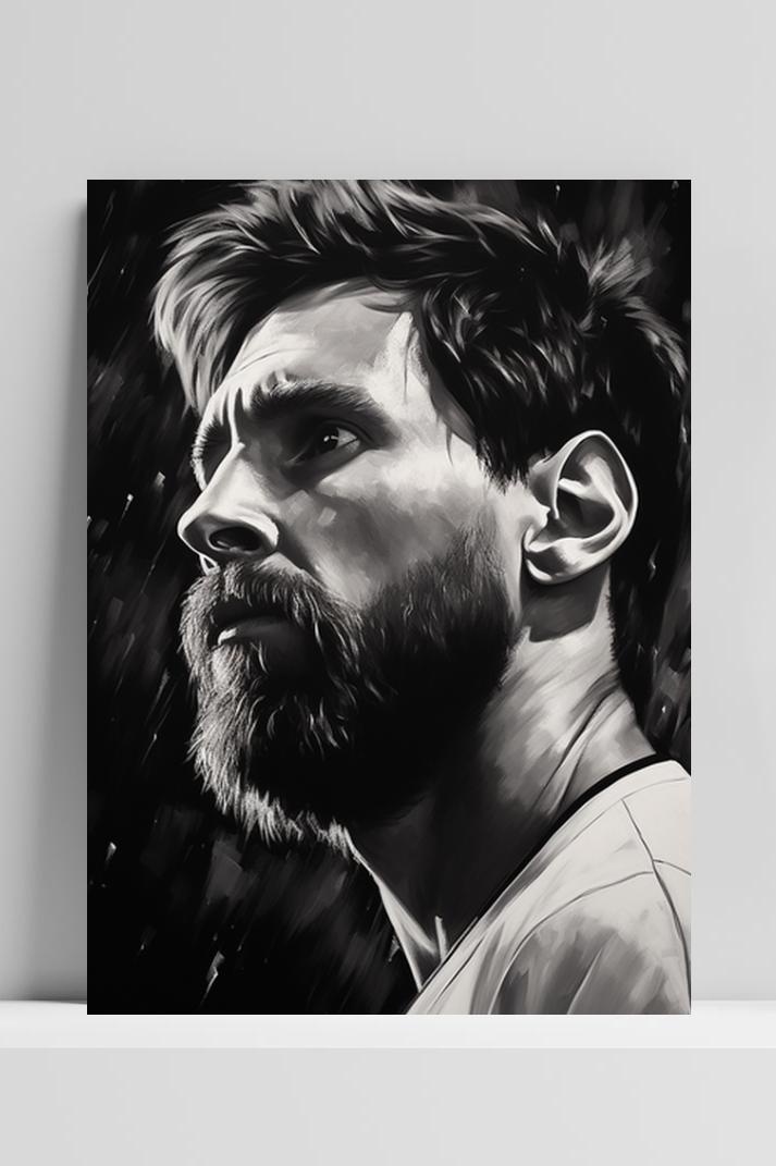 Messi Zwart Wit op 3mm aluminium dibond