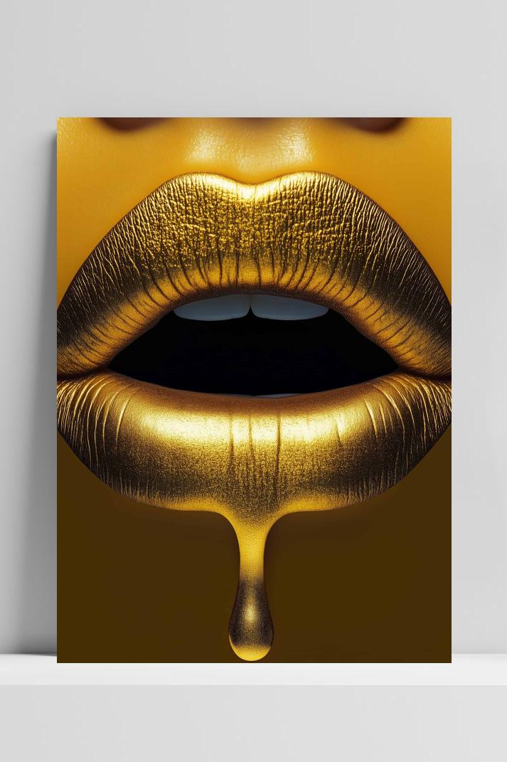 Gouden Lippen op 3mm aluminium dibond