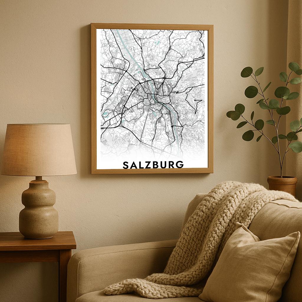 Salzburg Map Österreich Blue poster sfeerbeeld 2