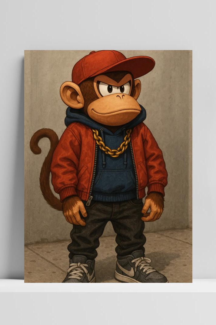 Monkey Hiphop op 3mm aluminium dibond