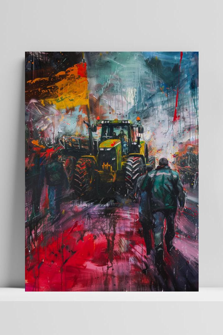 Tractor Aquarel Stijl op 3mm aluminium dibond