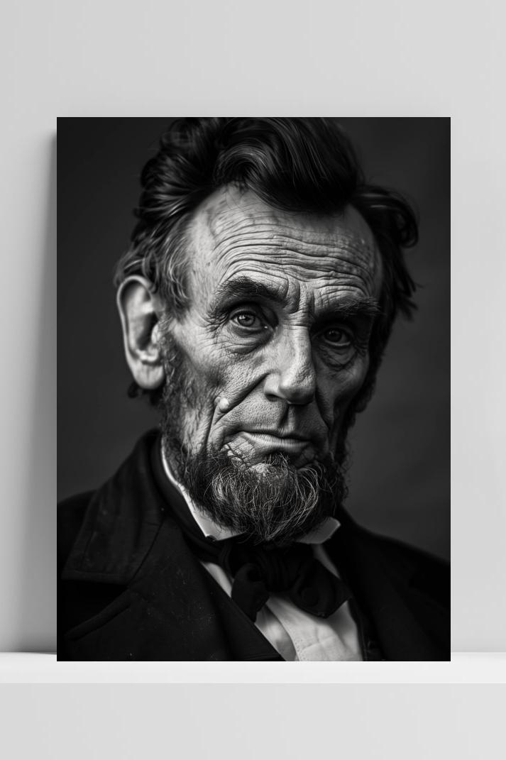Abraham Lincoln Zwart Wit op 3mm aluminium dibond