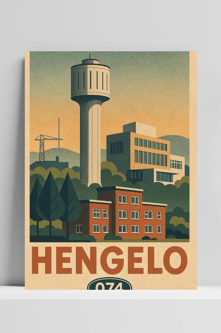 Hengelo Text Vintage op 3mm aluminium dibond