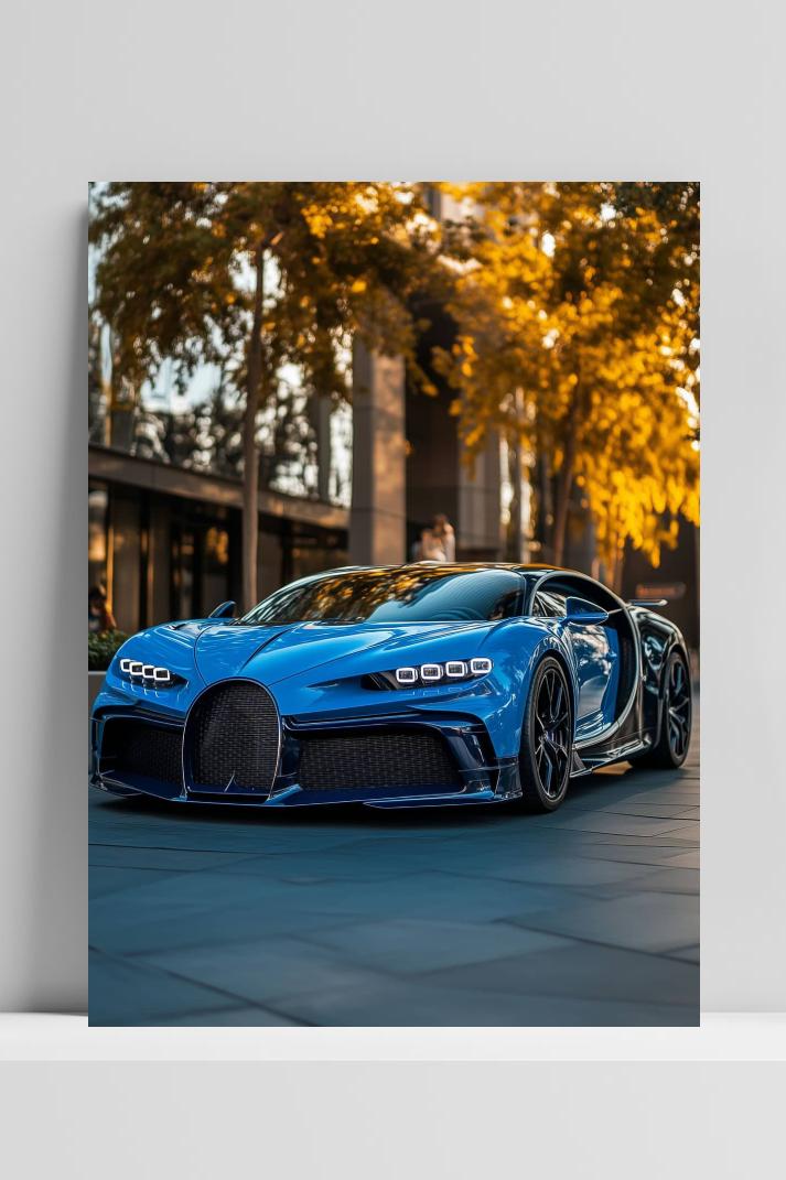 Blauwe Bugatti op 3mm aluminium dibond