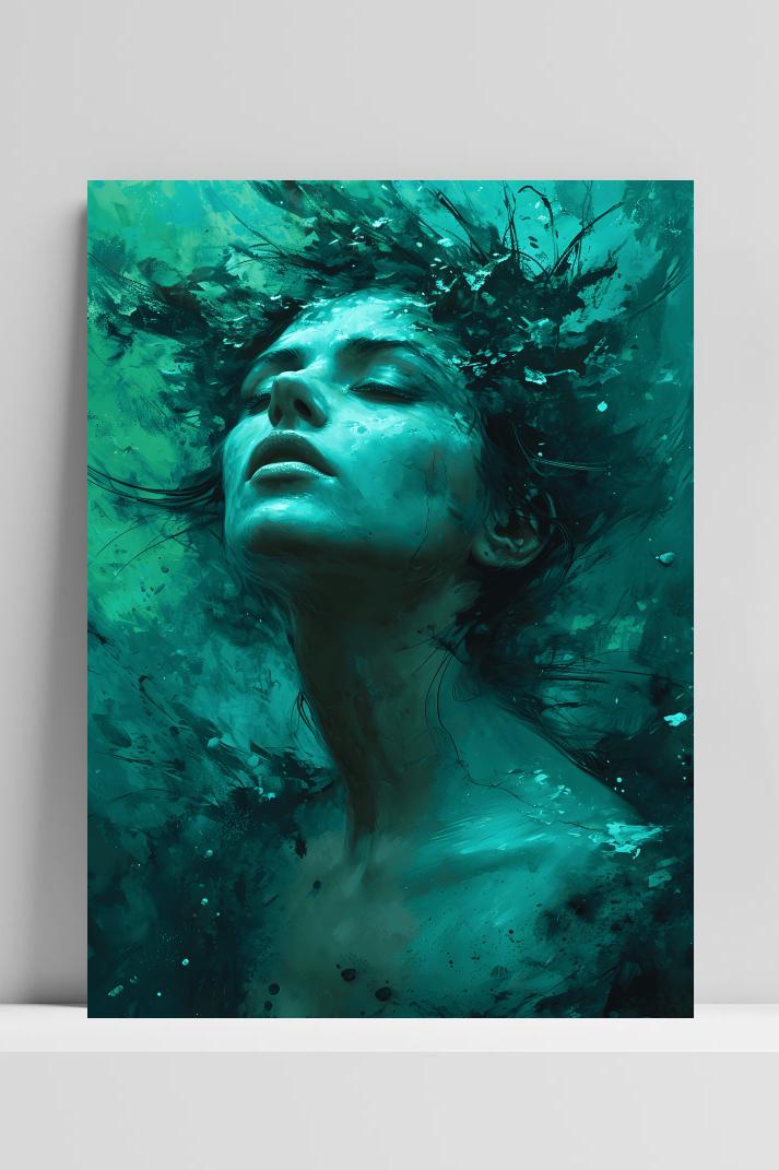 Vrouw Onder Water op 3mm aluminium dibond