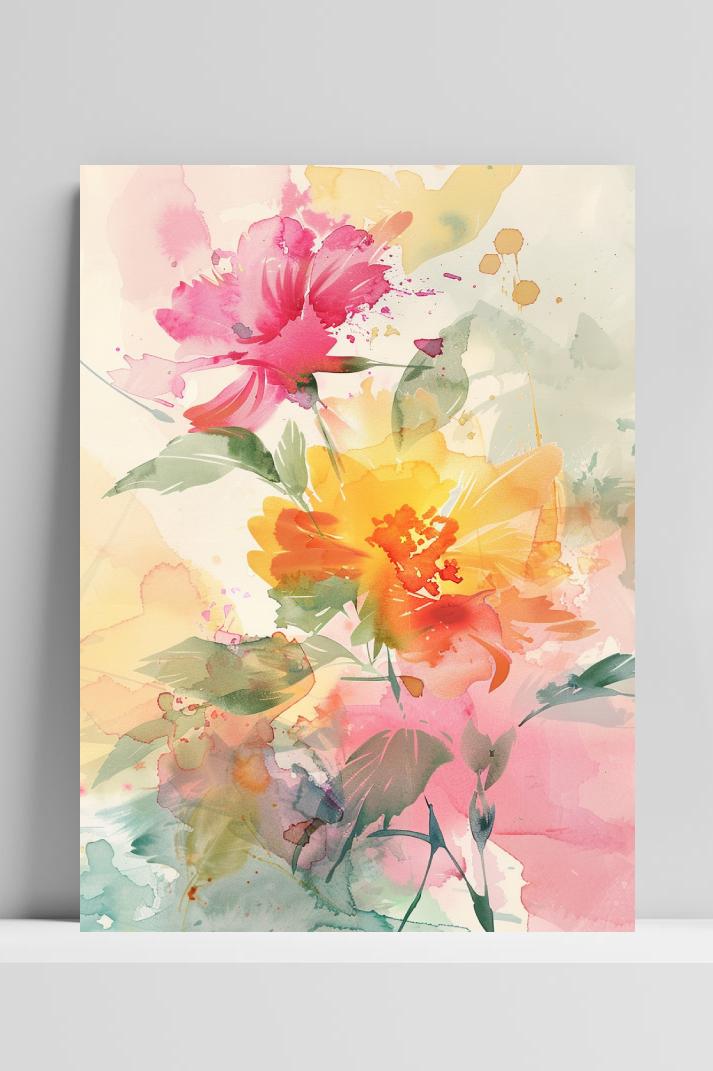 Aquarel Bloemen op 3mm aluminium dibond