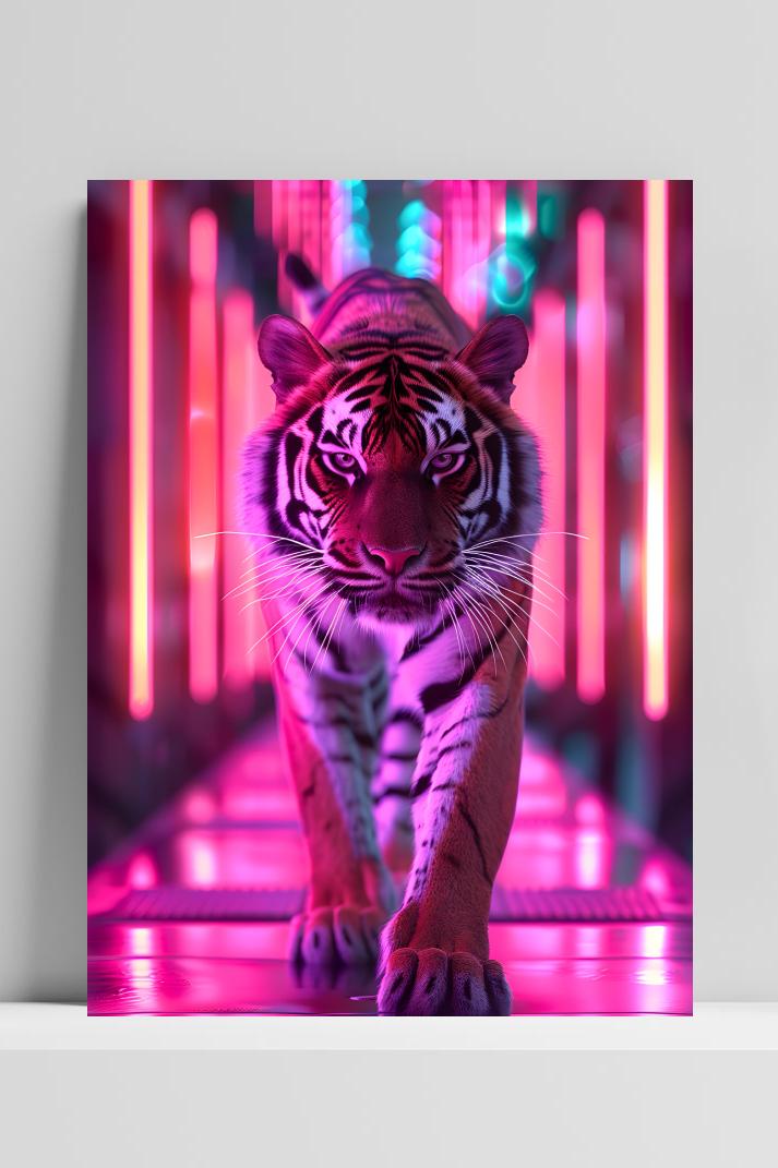 Tijger Neon op 3mm aluminium dibond