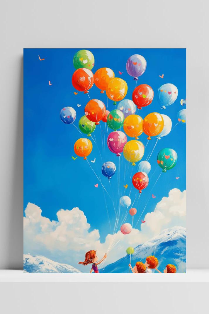Balloons Kids Aquarel op 3mm aluminium dibond