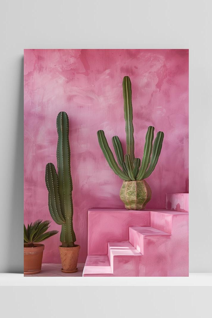 Roze Cactus op 3mm aluminium dibond