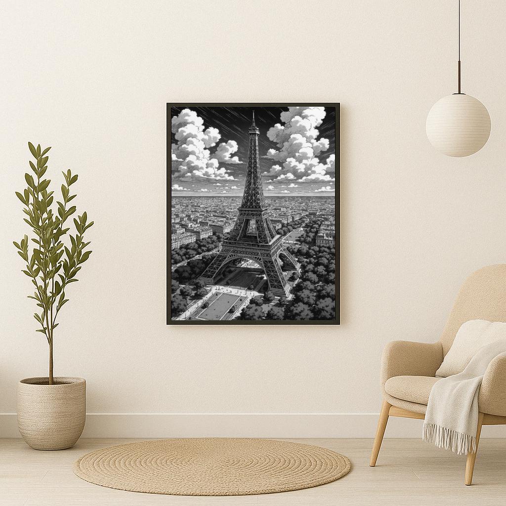 Eiffel Tower Paris B&W poster sfeerbeeld 2