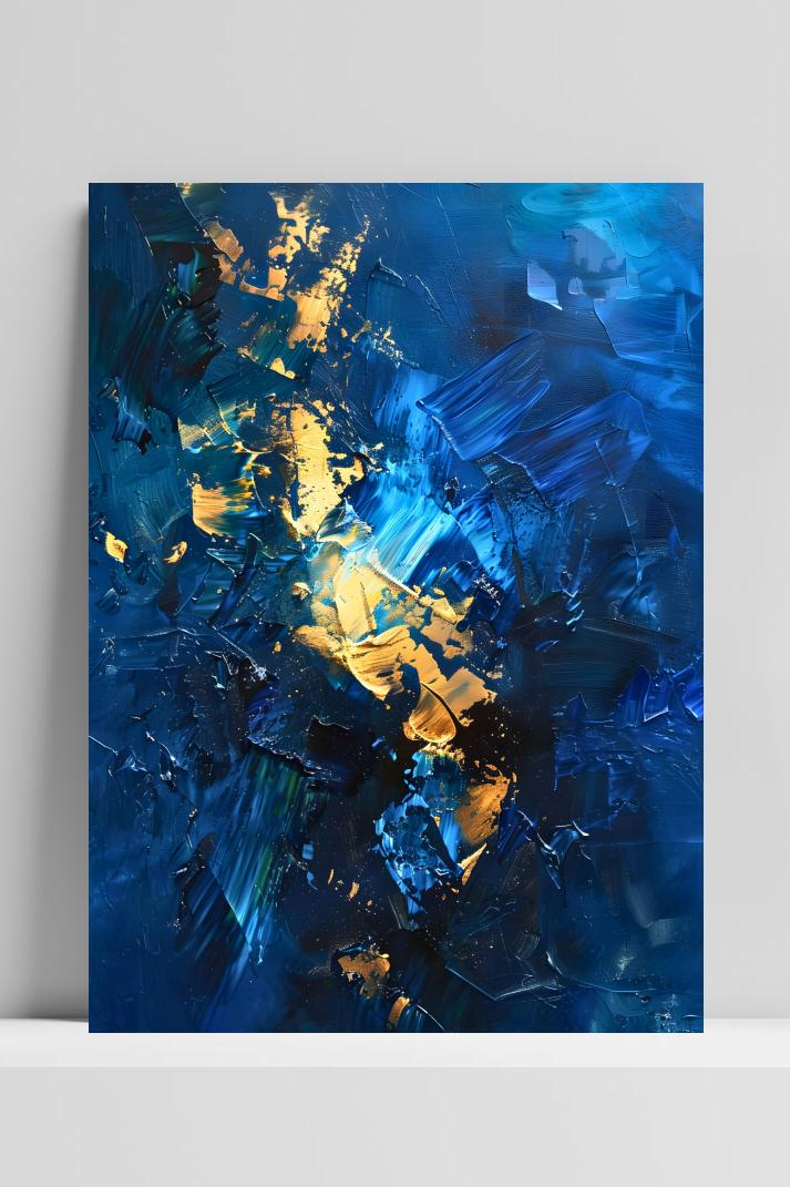 Blauw Goud Abstract op 3mm aluminium dibond
