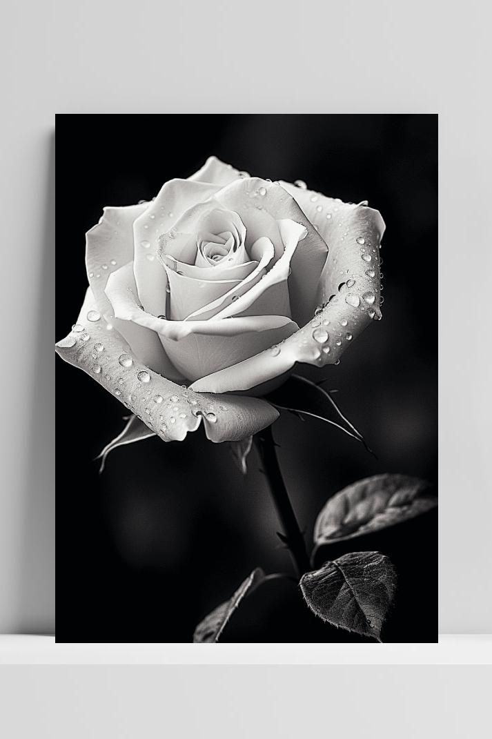 Zwart Wit Roos op 3mm aluminium dibond