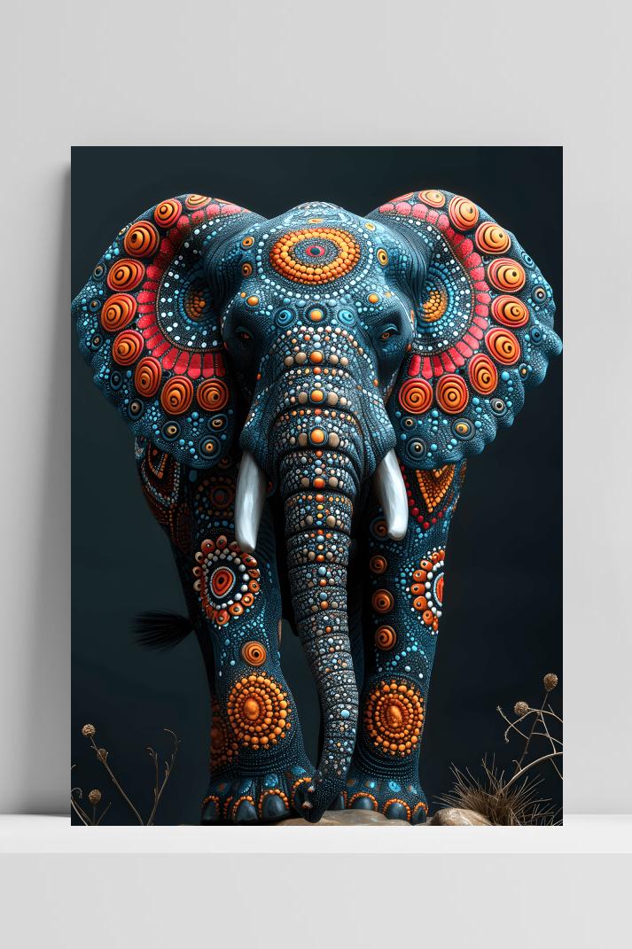 Kleurrijke Olifant op 3mm aluminium dibond