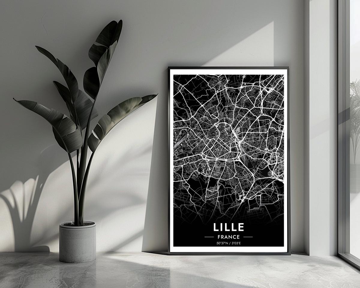 Lille Map France Black poster van 25 Artstreet