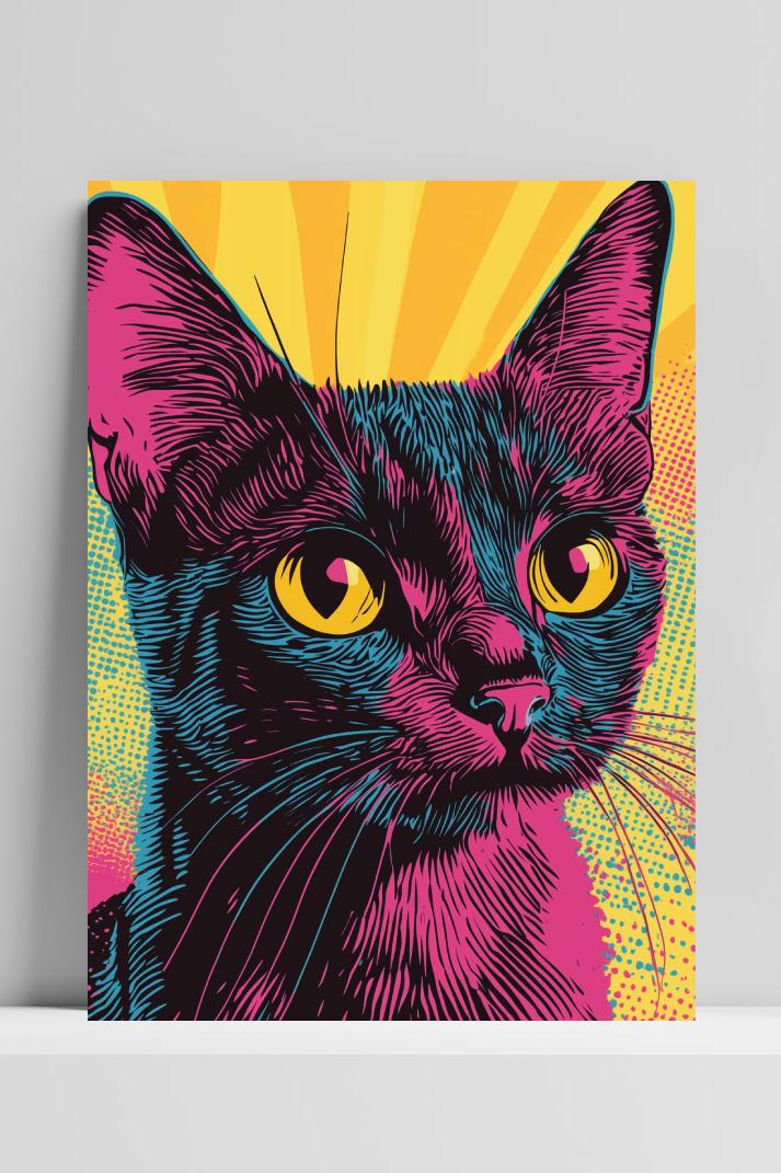 Pop Art Cat op 3mm aluminium dibond
