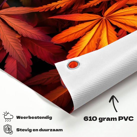 Tuinposter Cannabis Regenboog materiaal-detail: 610 grams weerbestendig PVC-doek